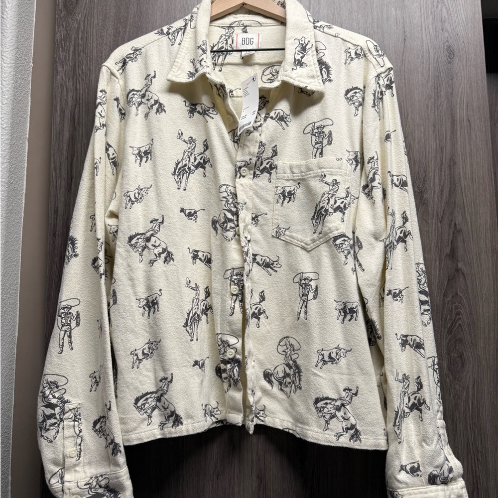 Cream Cowboy Print button down shirt
